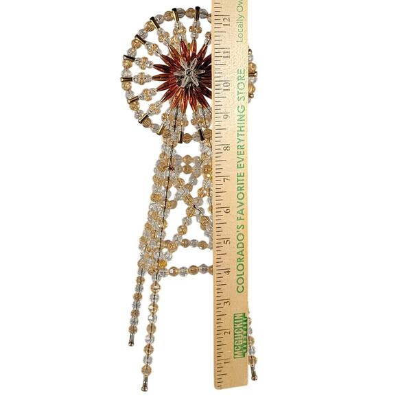 Vintage Beaded Windmill Sculpture Gold Amber Plastic Bead Handmade 13" Farmhouse - Picture 7 of 16